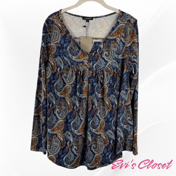 a Jesdani Women's Blouse Top Tunic Sz L. Paisley Henley NeckSuper Soft NWT - Picture 3 of 8